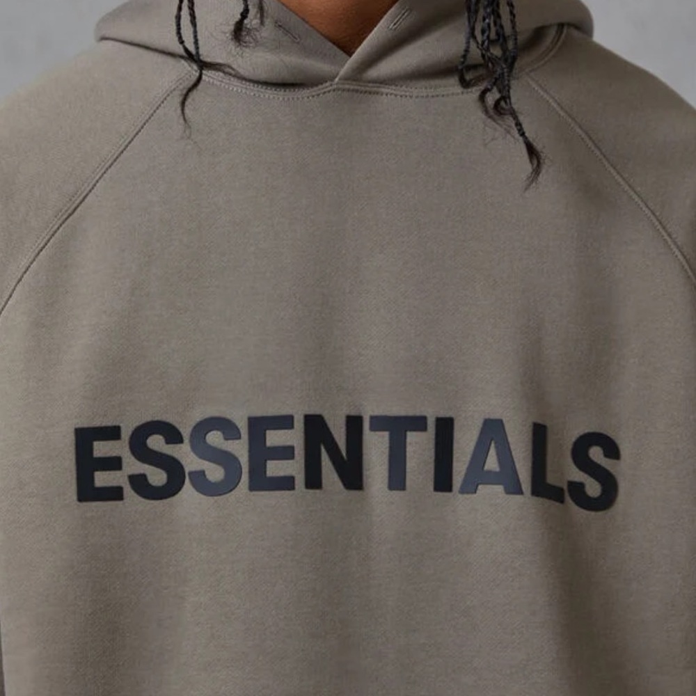 ESSENTIALS FEAR OF GOD Logo Hoodie Taupe / Black Size Large - Picture 5 of 13